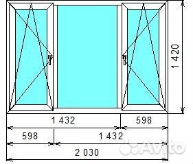 Окно пвх с 2-мя створками 2030*1420