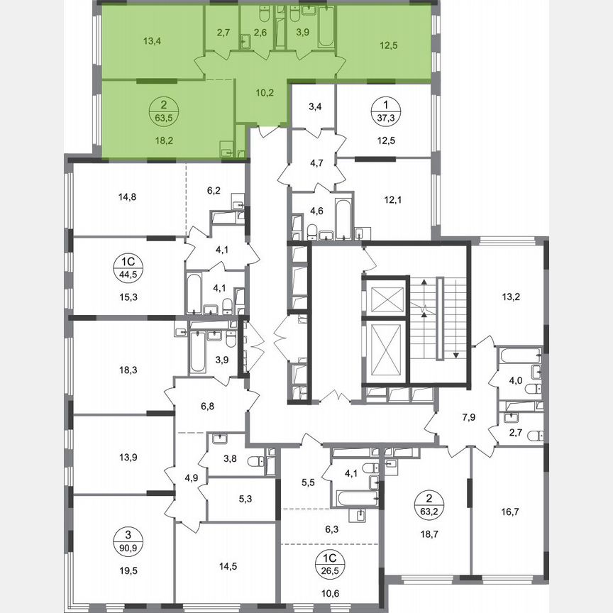 2-к. квартира, 63,5 м², 11/17 эт.