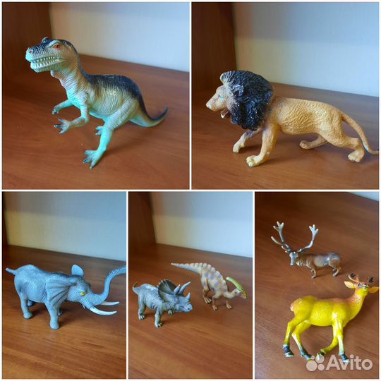 Динозавры, мамонт, лев и олени