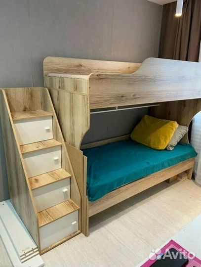 Детская кровать 2-х ярусная, без матраца Геометрия