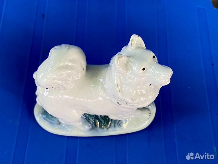 Статуэтка Собака Лайка, старая Гжель, СССР