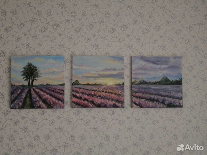 Лавандовые поля. Прованс, пейзаж. Картина маслом