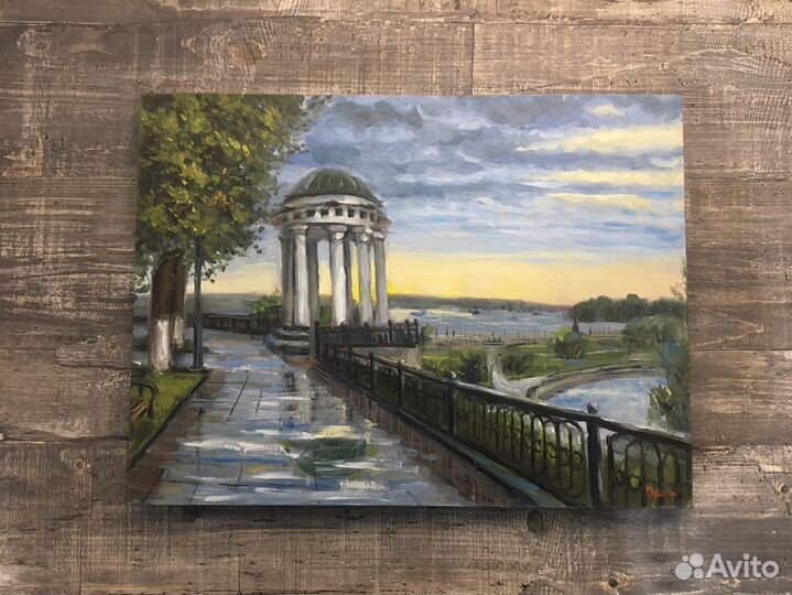 Картина маслом Беседка Набережная Волга