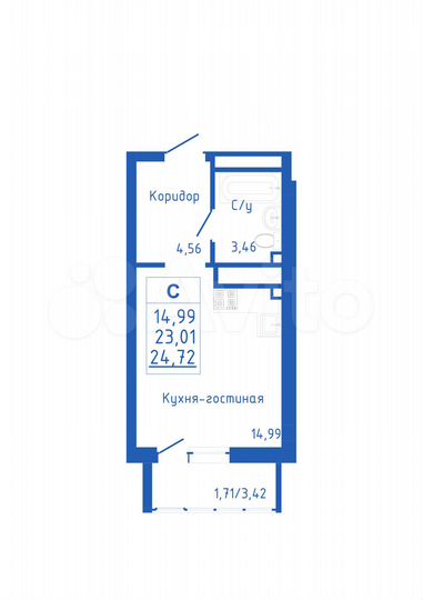 Квартира-студия, 24,7 м², 20/25 эт.