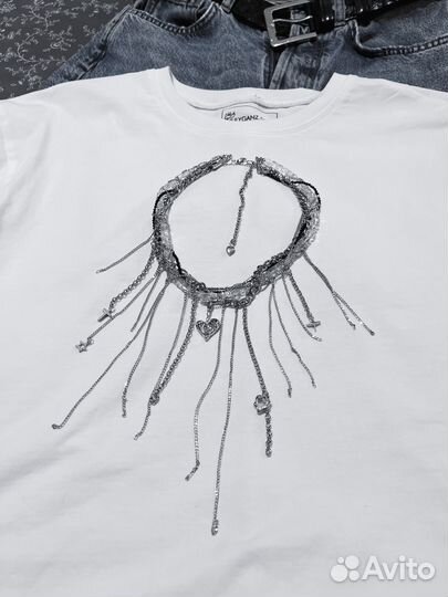 Колье чокер с цепочками из хрусталя и шпинели