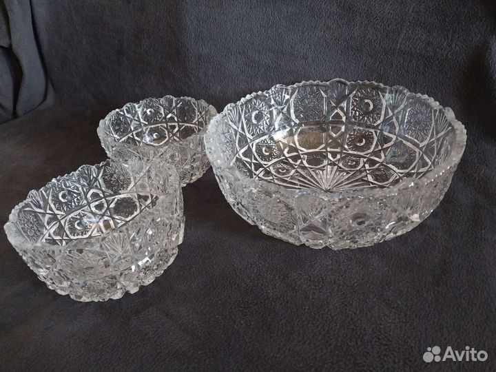 Набором ваза хрустальная СССР винтаж 25см и 15см-2