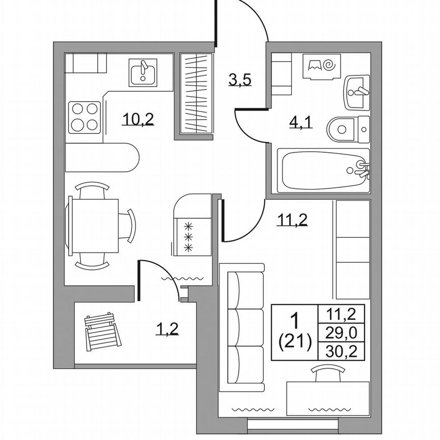 1-к. квартира, 30,2 м², 7/8 эт.