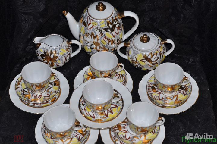 Кофейный сервиз лфз Золотые ромашки на 6 персон +