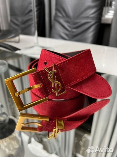 Ремень ysl замша 3 cm красный