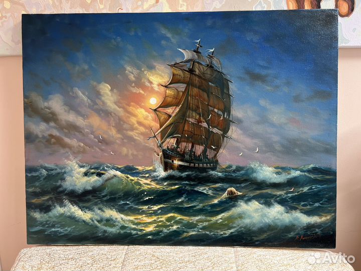 Картина Корабль в море, в стиле Айвазовского
