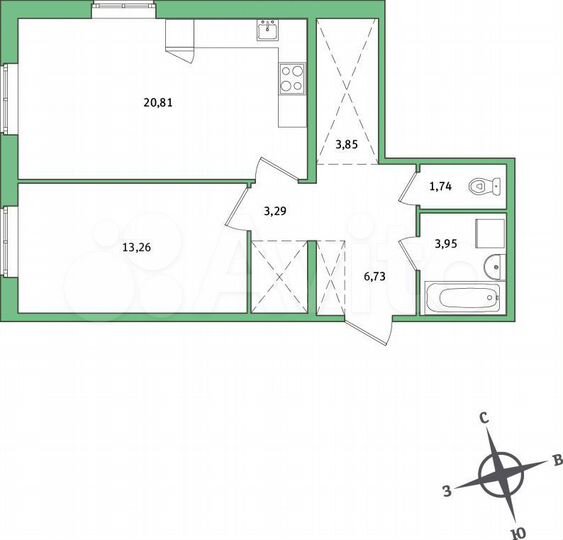 1-к. квартира, 53,6 м², 1/7 эт.
