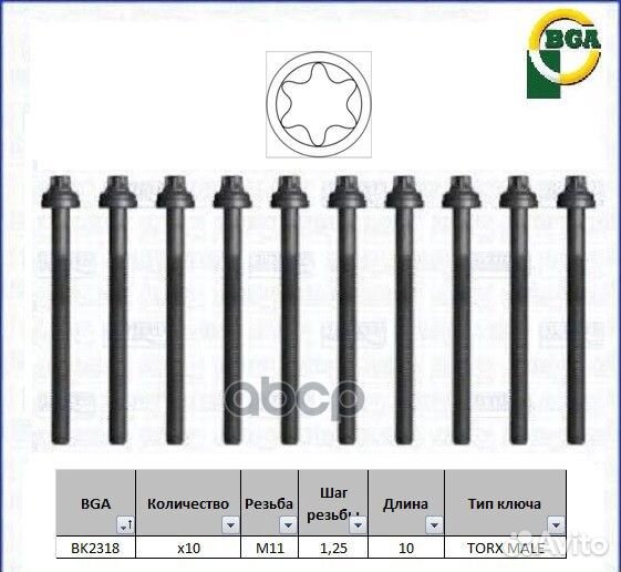 Комплект болтов головки цилидра BK2318 Bga
