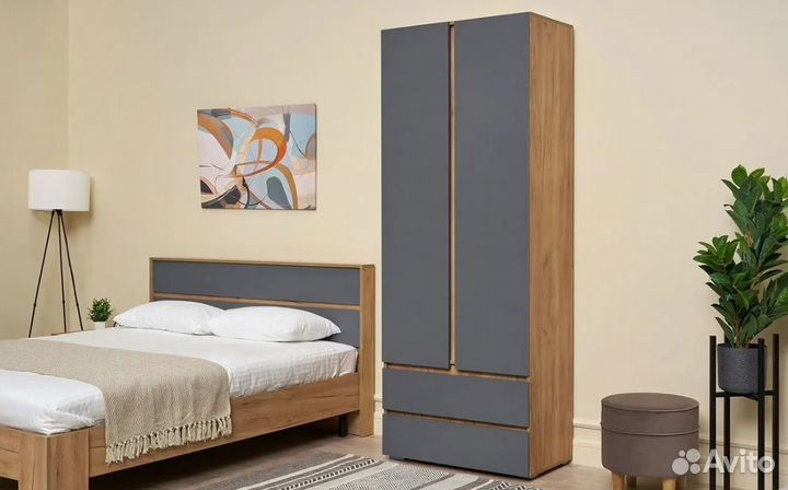 Хелен шк 01 Шкаф 2х створчатый графит и дуб