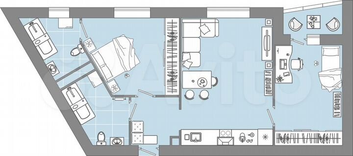 2-к. квартира, 64 м², 2/13 эт.