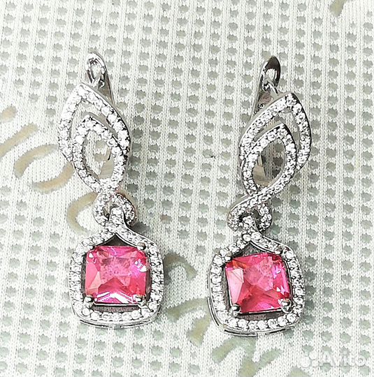 Серьги серебро морганит, турмалин С457