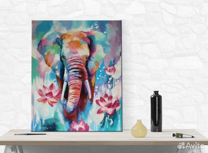 Картина маслом со слоном 