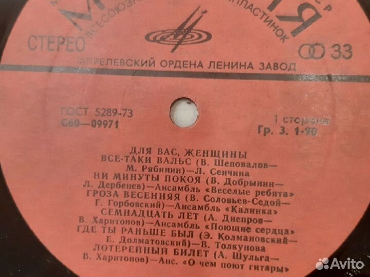 Виниловая пластинка Для вас, женщины