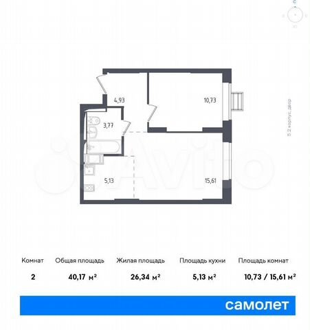2-к. квартира, 40,8 м², 13/17 эт.