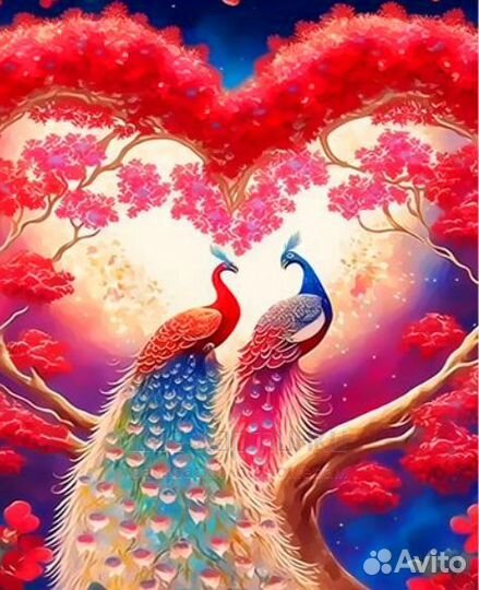 Картина по номерам 40x50 Павлины на цветущем