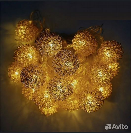 Гирлянда золотые шарики, 3м