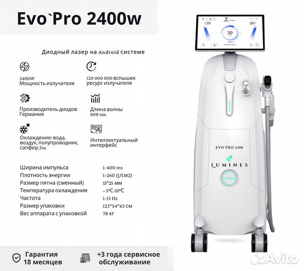 Диодный лазер для эпиляции люминес Evo’Pro 2400