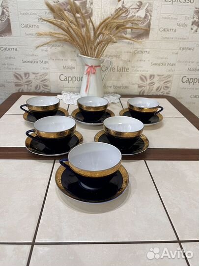 Чайный сервиз СССР кобальт с позолотой