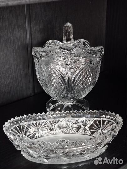 Хрустальная конфетница с крышкой СССР вазы