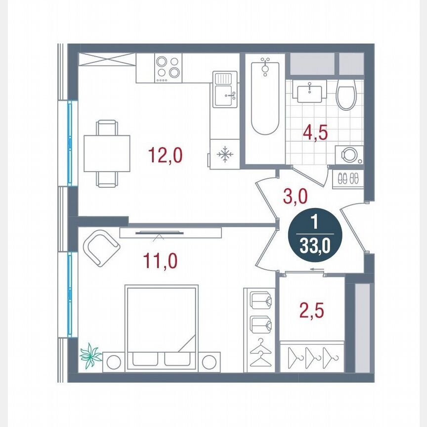 1-к. квартира, 33 м², 17/17 эт.
