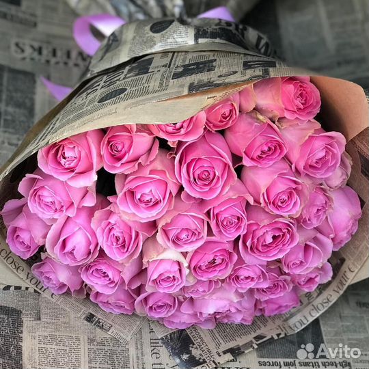 Розы (60 см) розовые Эквадор 35 шт