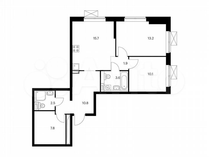 2-к. квартира, 65,6 м², 12/21 эт.