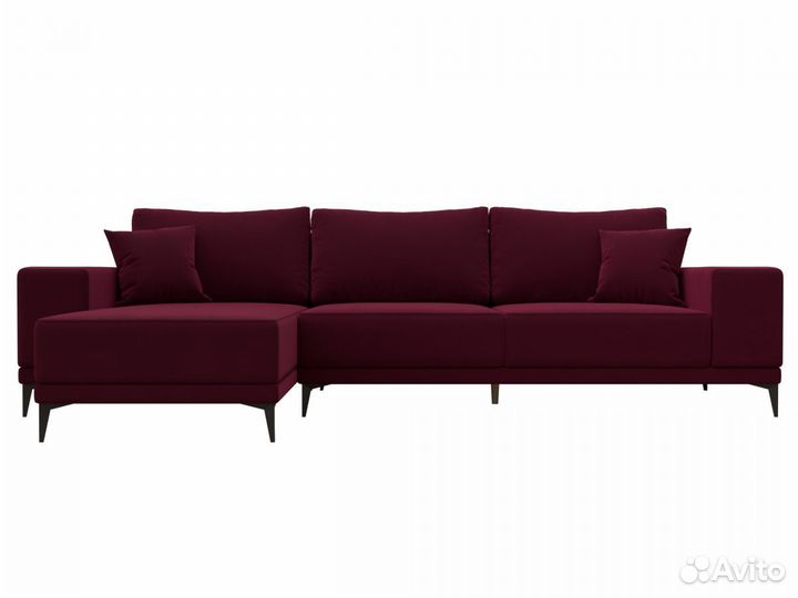 Диван угловой Льюес левый, микровельвет, бордовый