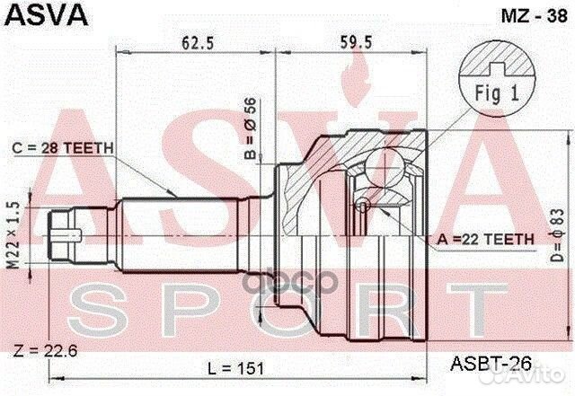 Шрус внешний прав/лев MZ38 asva