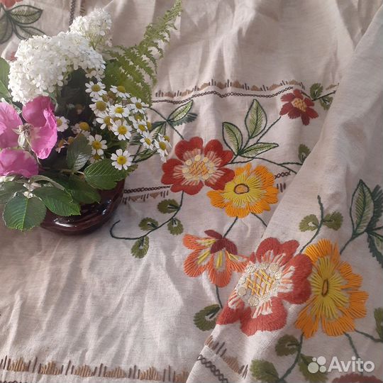 Скатерть старинная ручная вышивка