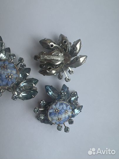 Набор брошь клипсы Judy Lee незабудки винтаж