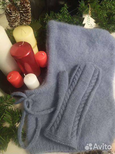 Капор и варежки из пуха норки