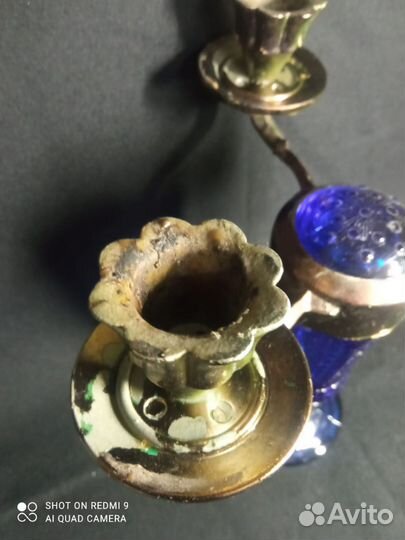 Винтаж. Подсвечник цветное стекло/металл СССР