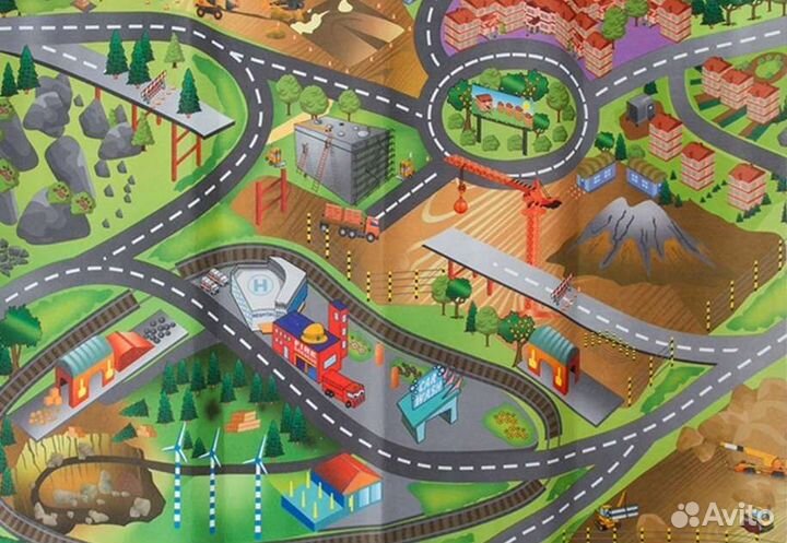 Детский игровой коврик + 4 машинки, новый