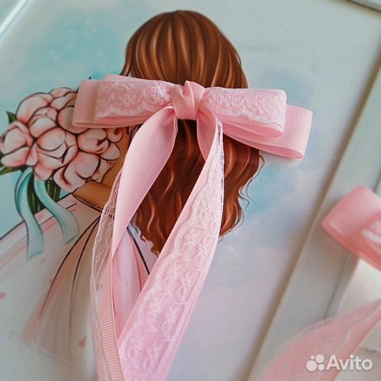 Розовая заколка-бант с фатином для волос 1 шт