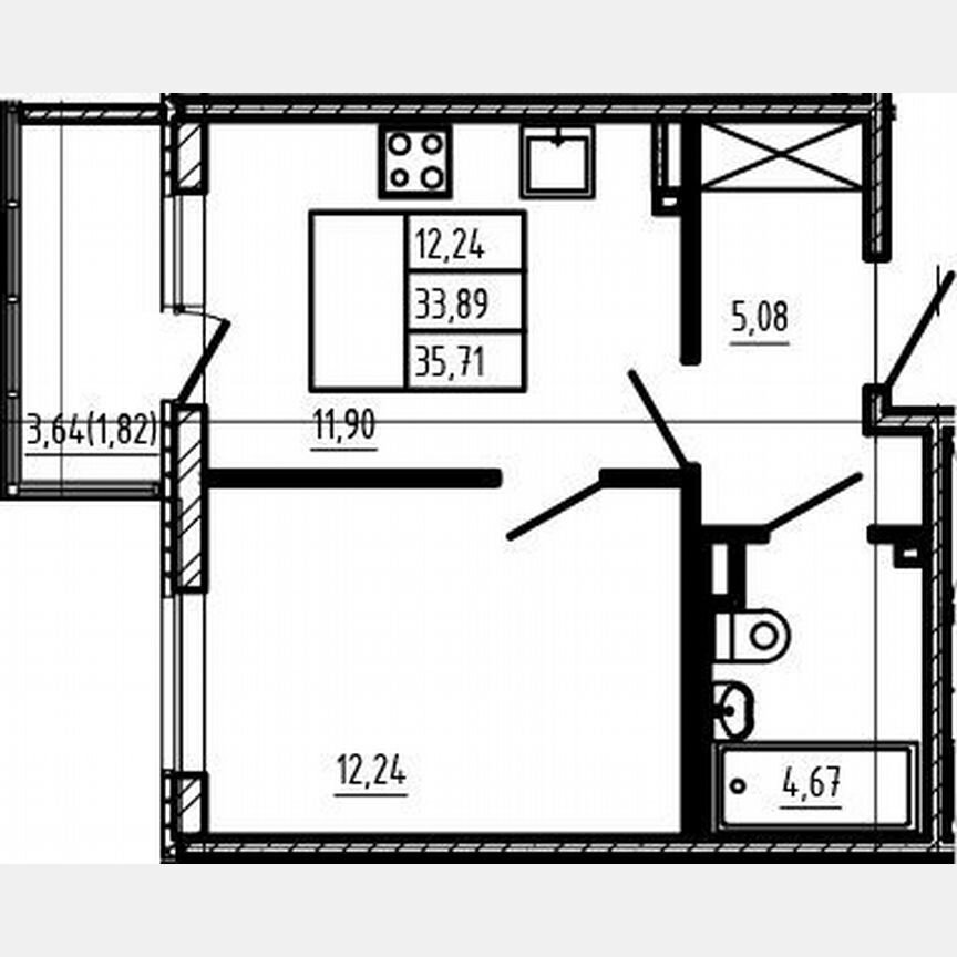 1-к. квартира, 33,9 м², 4/4 эт.