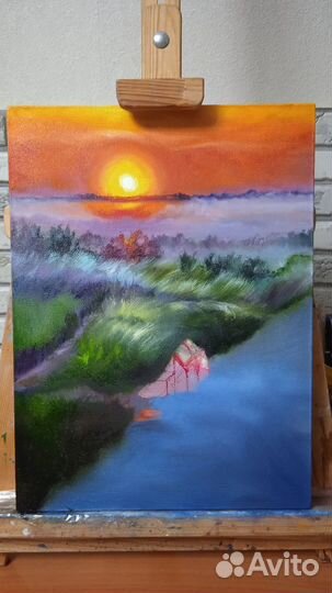 Закат Летний пейзаж Картина маслом холст 30*40