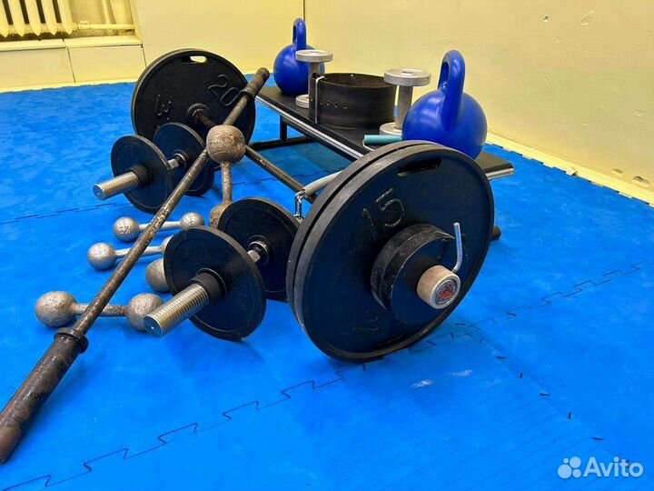 Штанги, гири, лежак, блины, резинки
