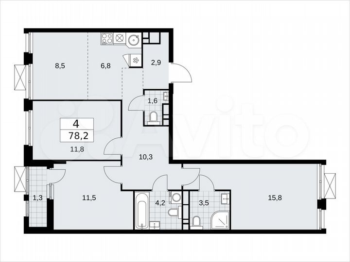 4-к. квартира, 78,2 м², 14/18 эт.