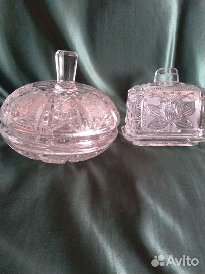 Масленка хрустальная и конфетница СССР