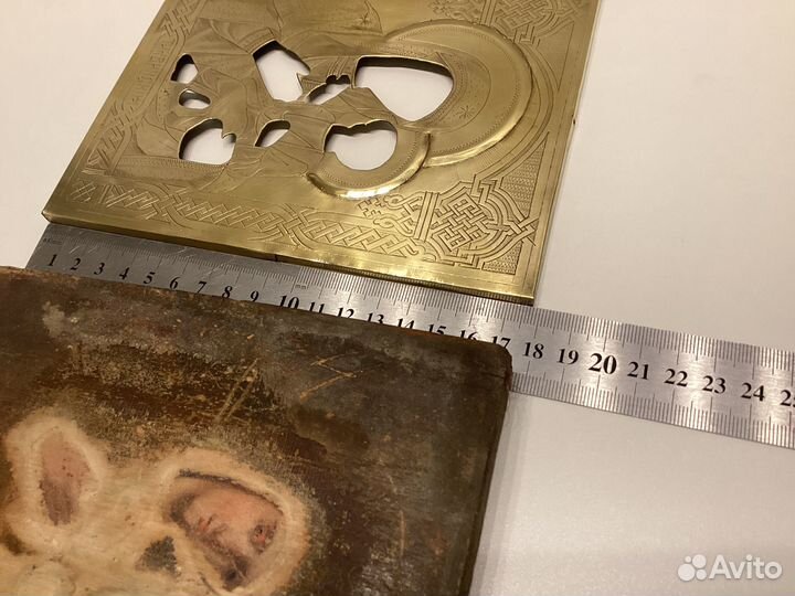 Старинная икона Штихель латунь