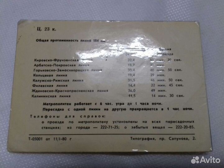 Схема линий Московского метрополитена 1980г