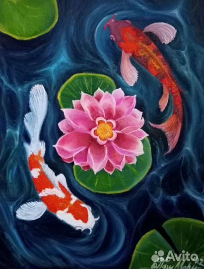 Гармонизирующая картина маслом Карпы Кои