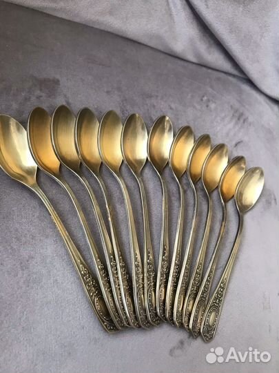 Набор чайных ложек, мельхиор с позолотой 12 шт