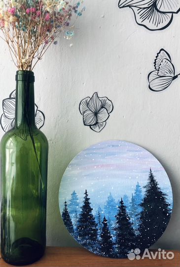 Картина акрилом. Зимний лес