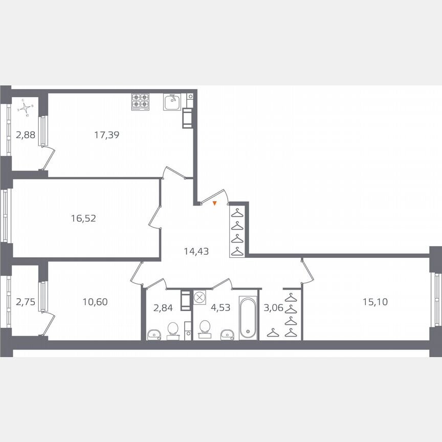 3-к. квартира, 87,3 м², 3/10 эт.