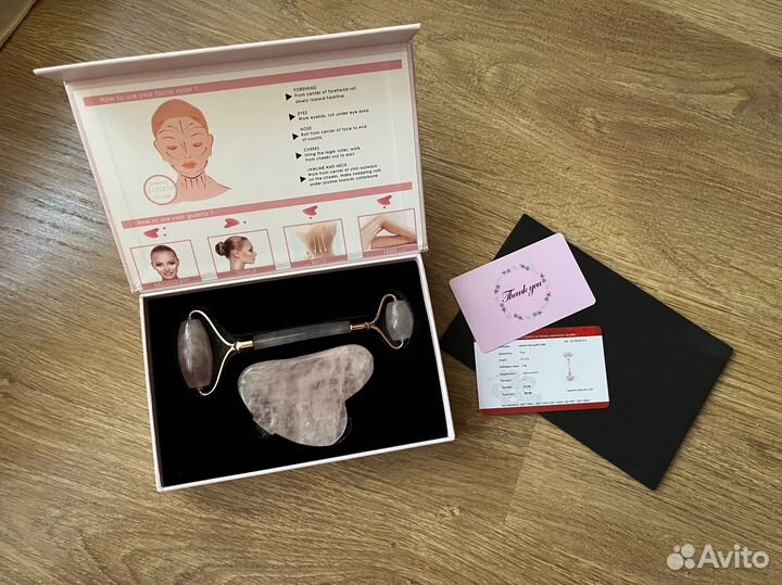 Массажный ролик для лица + скребок гуаша